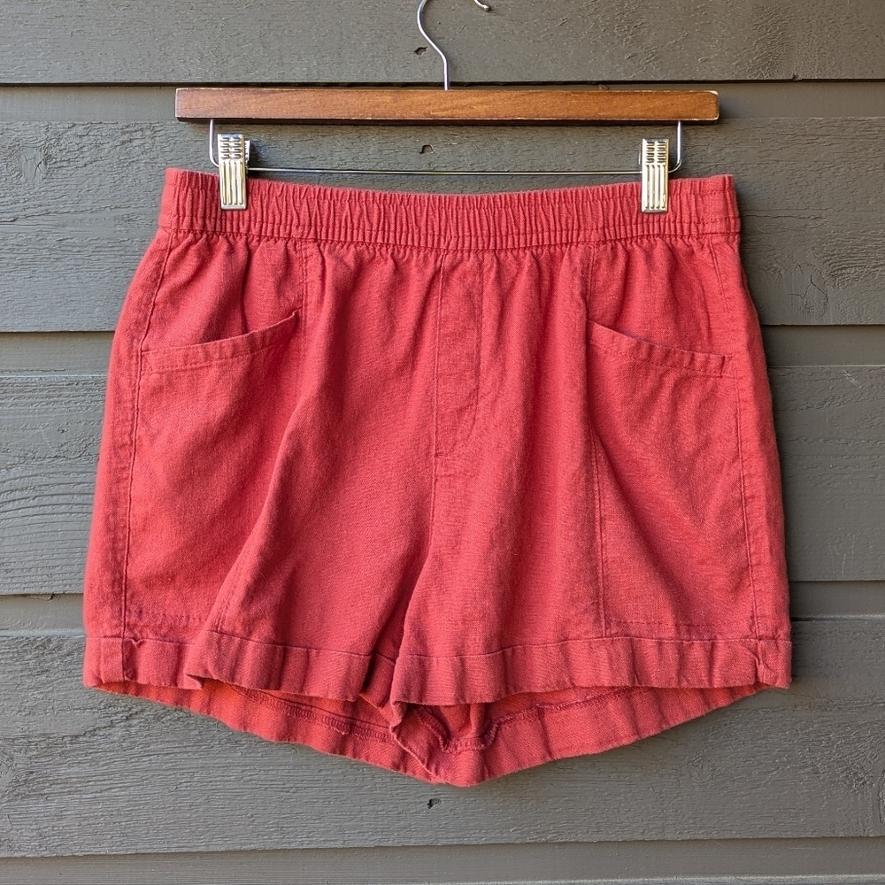Old Navy Fired Clay Red Linen Blend Elastic Waist Shorts Size Small